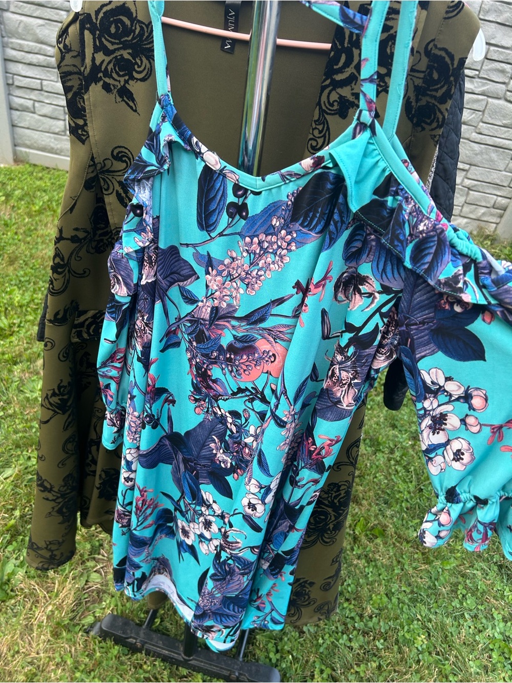 Desigual Turquoise Floral Cold-Shoulder Cami
